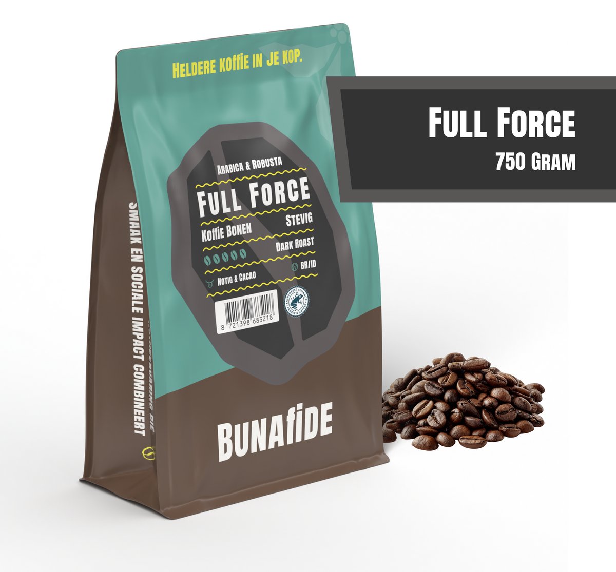 Bunafide - Full Force - Dark Roast - Arabica & Robusta - Koffiebonen - 750 gram