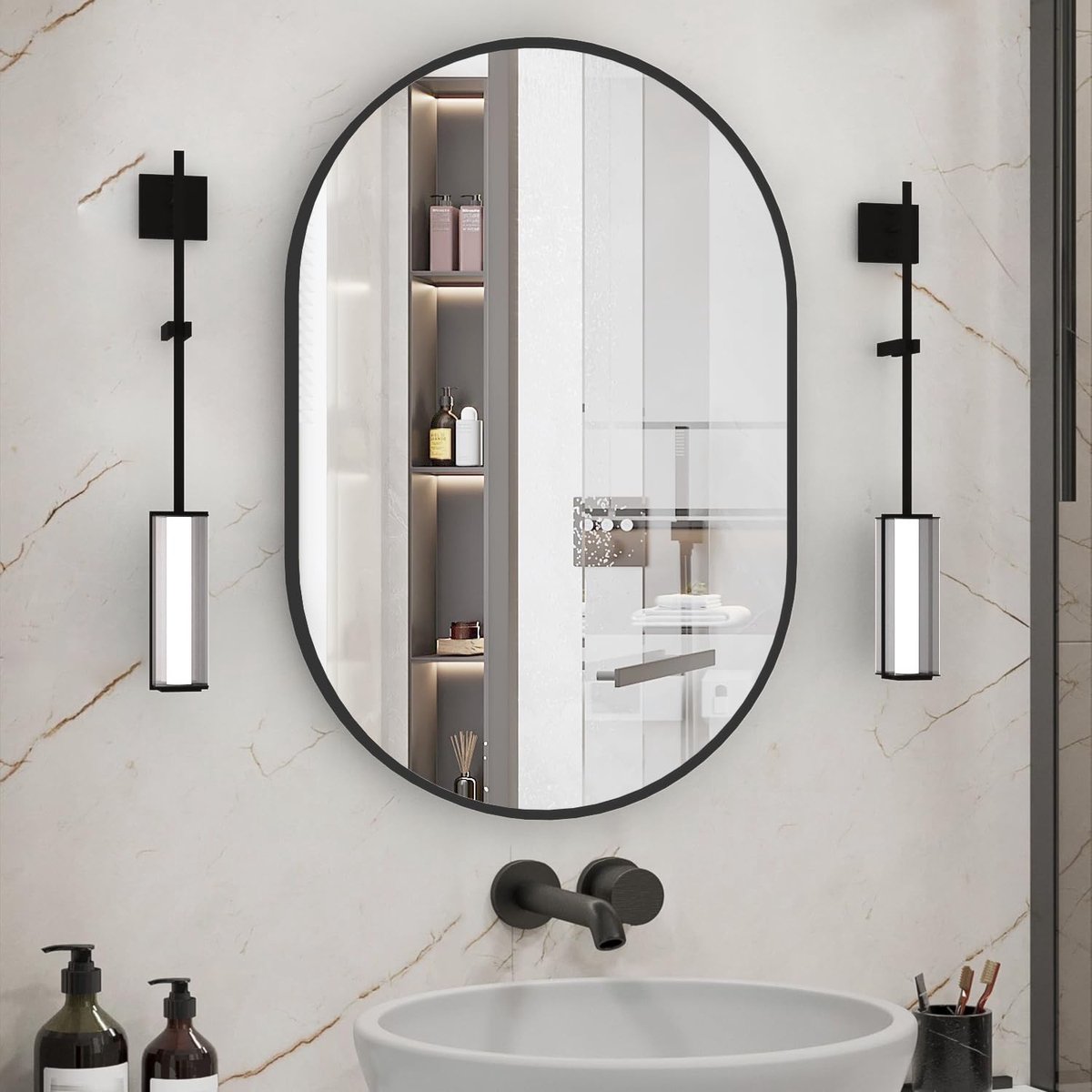 Omgoods - Ovalen Badkamerspiegel met Metaal Frame voor Modern Interieur