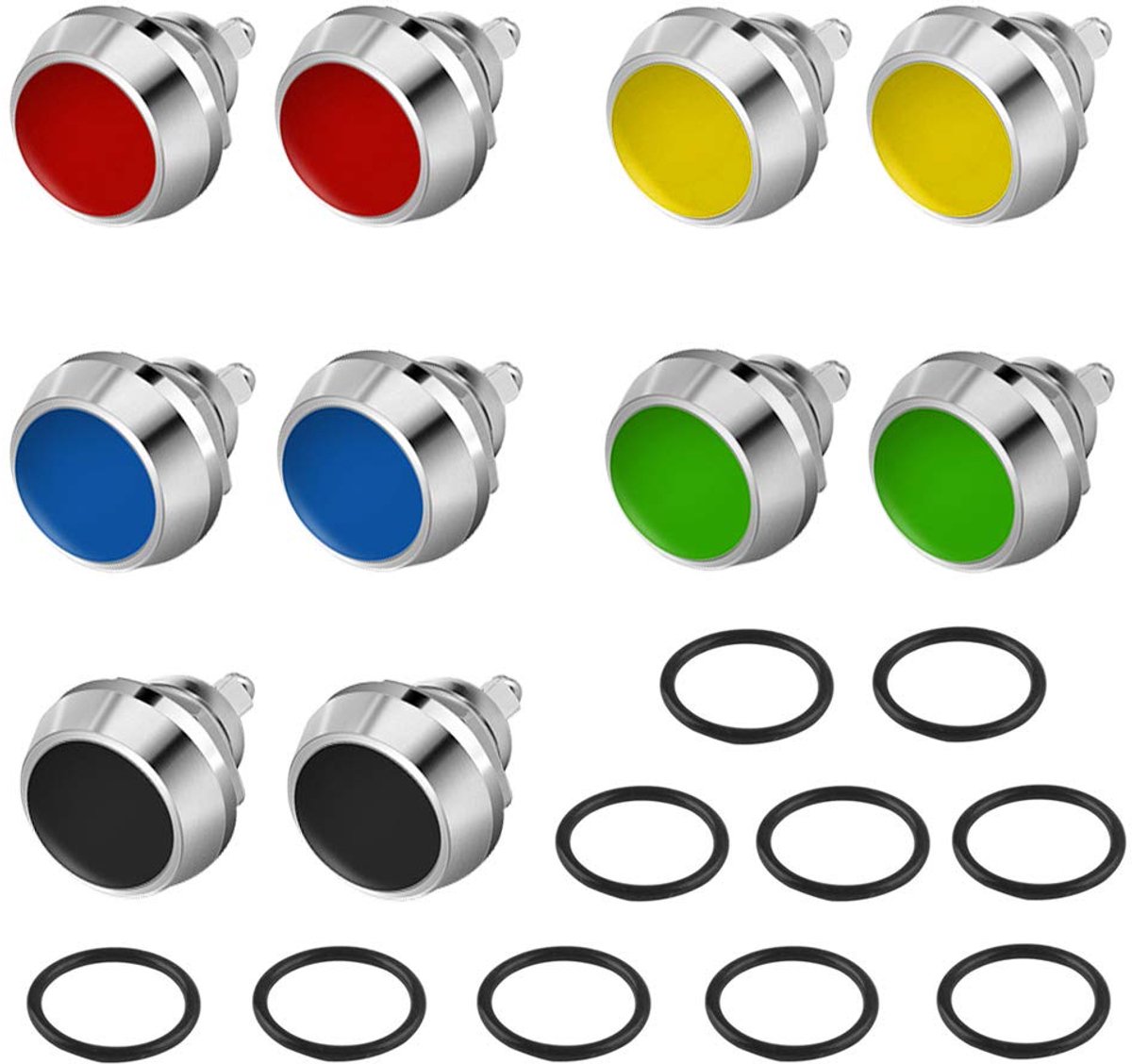 10 stuks premium 12mm metalen drukknopschakelaar, 2-pins schroefklem IP65 waterdichte momentane startschakelaar (5 kleuren)