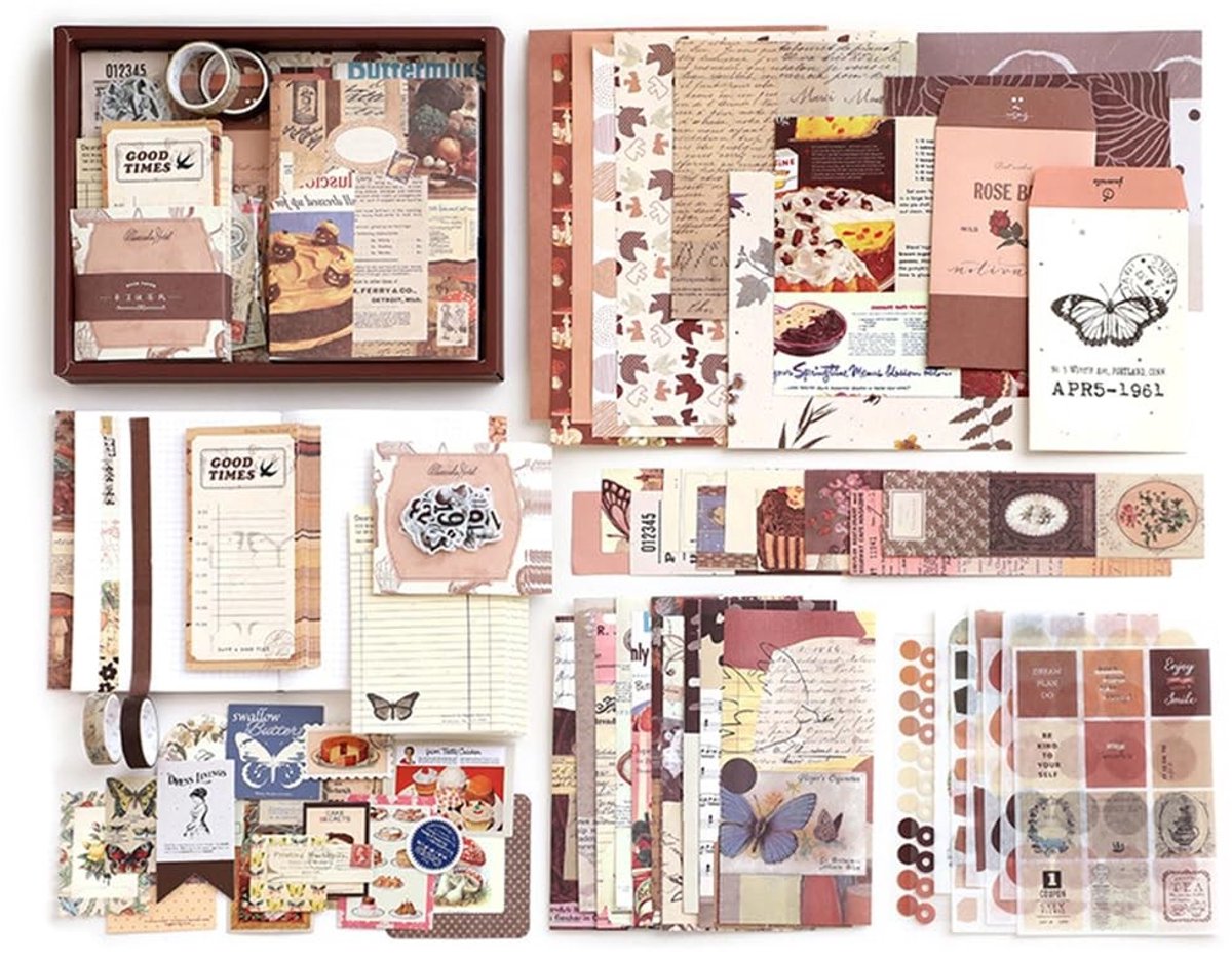 Omgoods - A6 Vintage Scrapbook Kit met Grafische Lijnen voor Creatieve Projecten