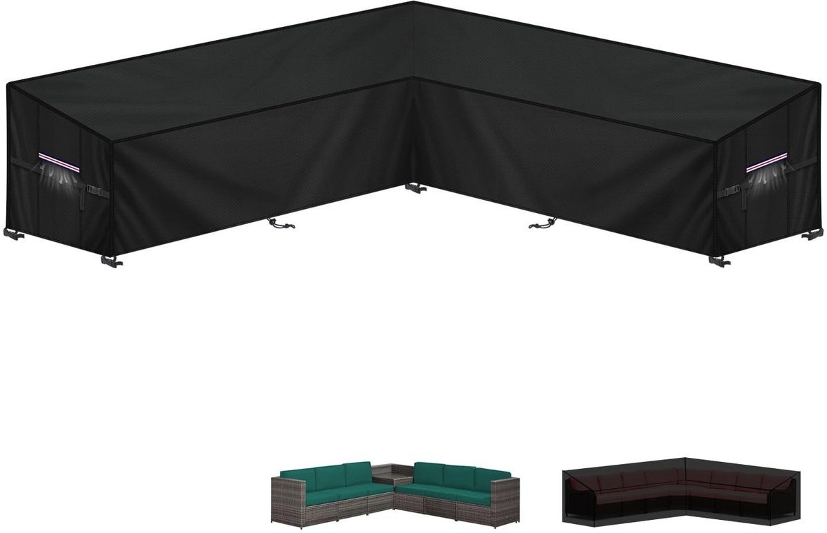 Omgoods - L-vormige Tuinmeubelhoes - Waterdicht Rattan Hoekbank Bescherming 265x265x100x90/65cm