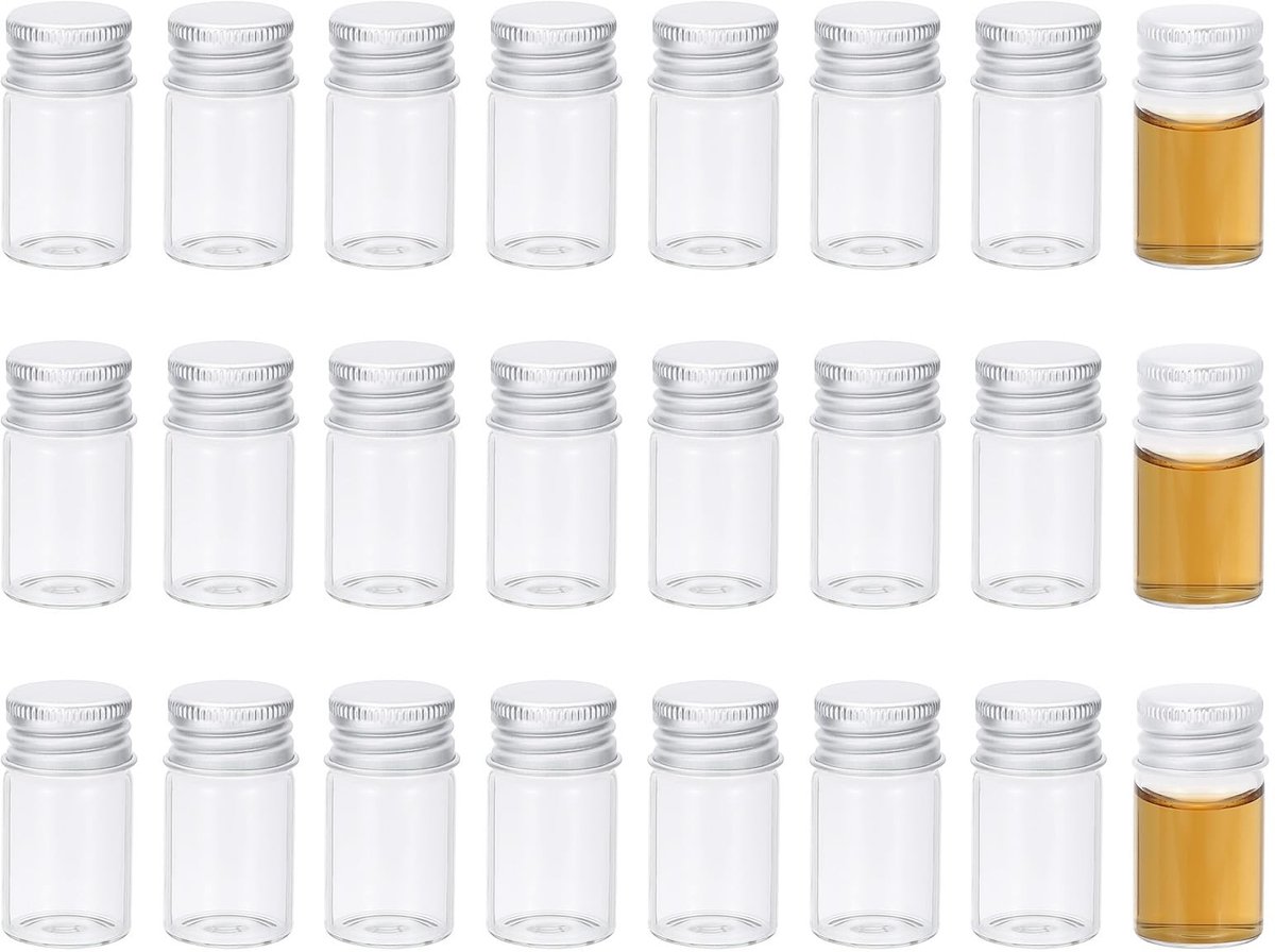 Omgoods - 24 Stuks 8 ml Transparante Glazen Flessen met Aluminium Deksels