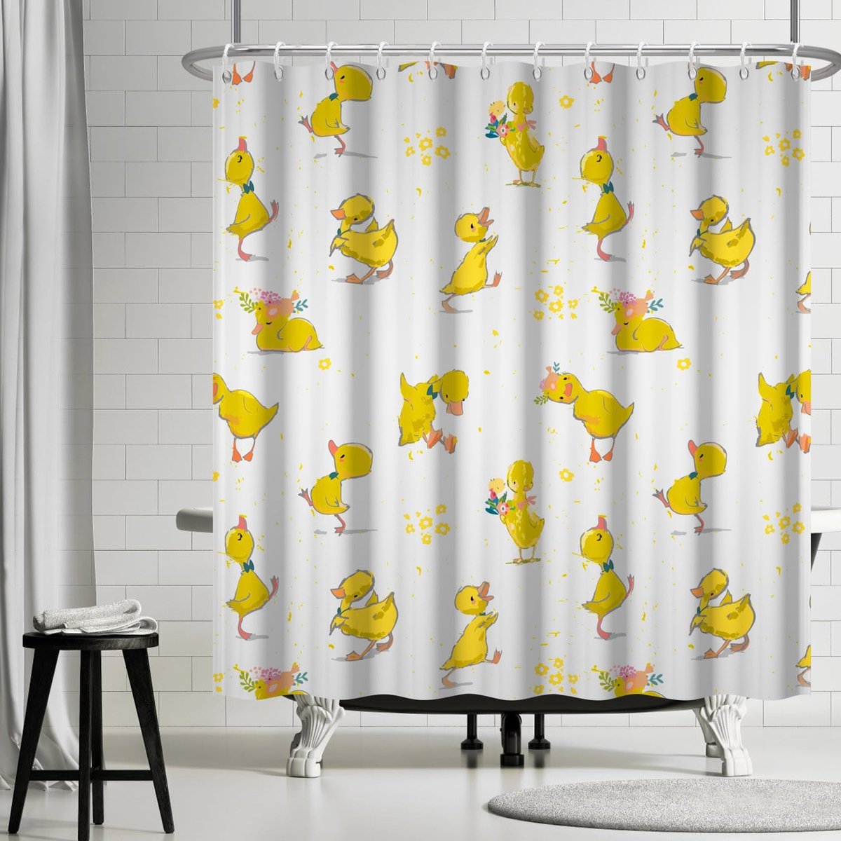 Omgoods - Geel Douchegordijn 180x200 cm met Schattige Eend Motief