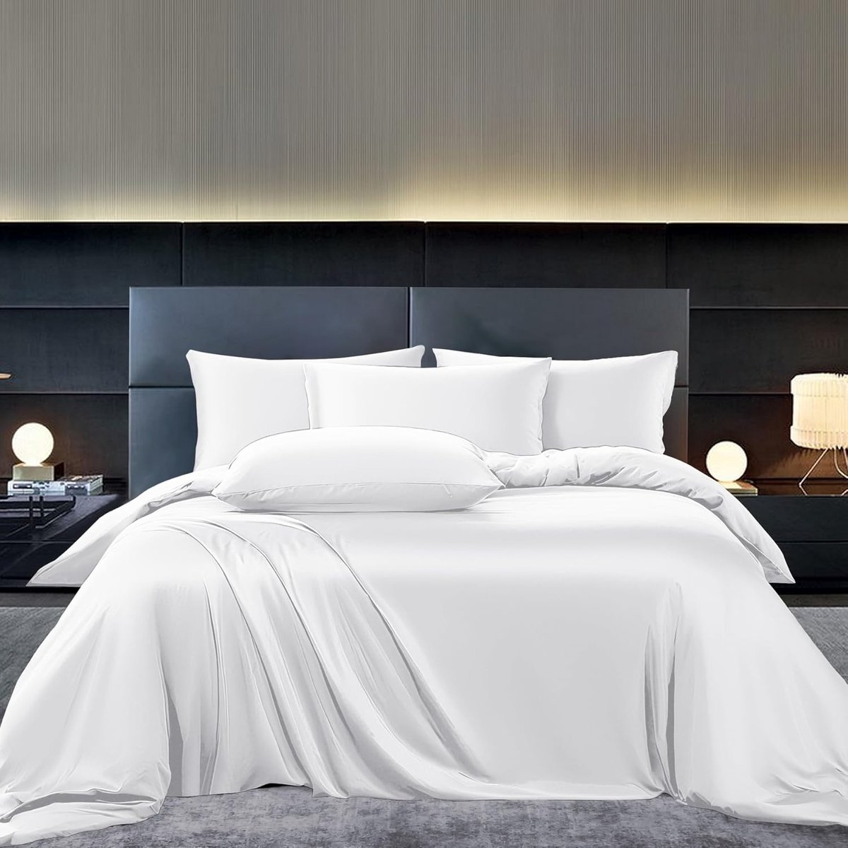Beddengoed, 200 x 200 cm, Wit Uni Effen, 50 Bamboe Lyocell