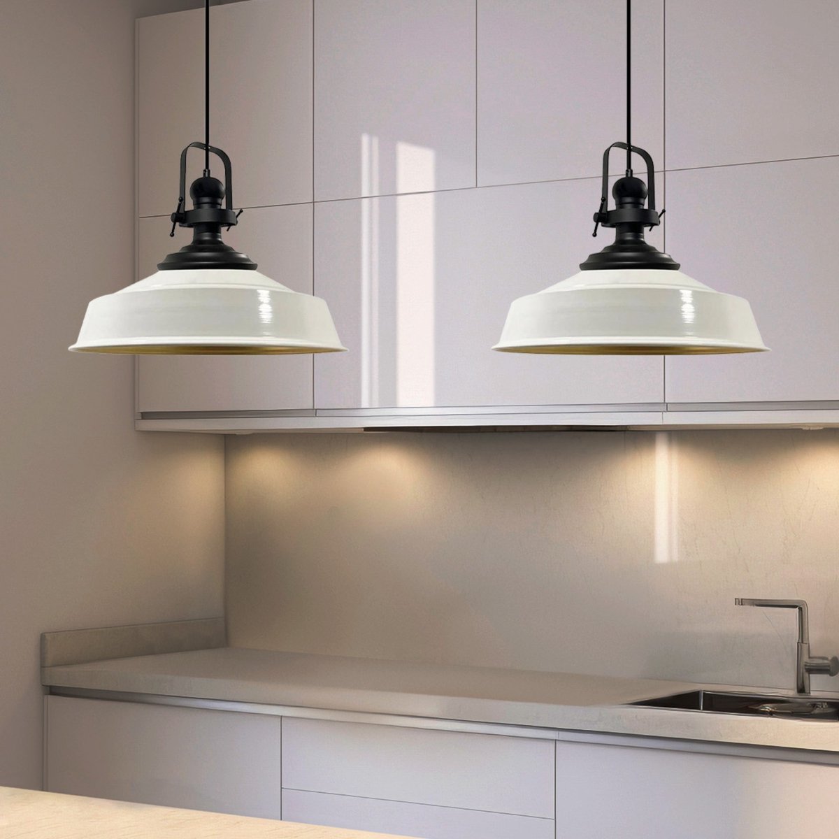 Bamyum Asletl hanglamp, industriële Modern stijl, Ø41 cm, wit metalen lamp