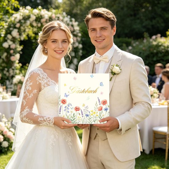 Gastenboek bruiloft set met pennen, stickers en tas - wilde bloemen — afbeelding 5