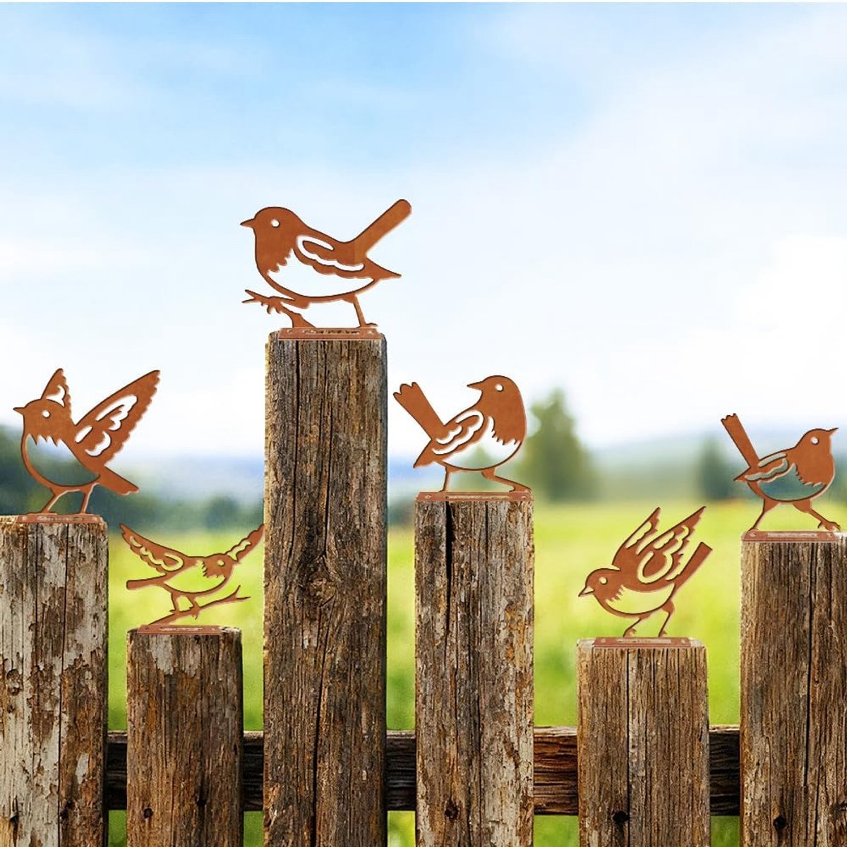 6 stuks roodborstjes hek decor, buitentuin metalen vogel decoratie, metalen kunst ornament voor tuin, dubbelzijdig ontwerp