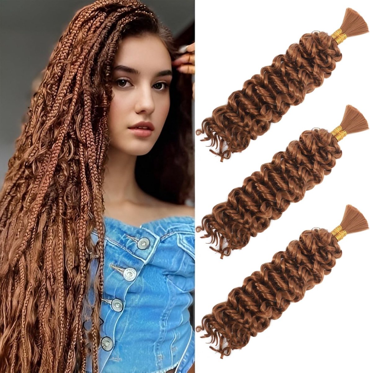 Wave Bulk Braiding 16inch 100g 2 Bundles Deep Wave Bulk Hair Boho