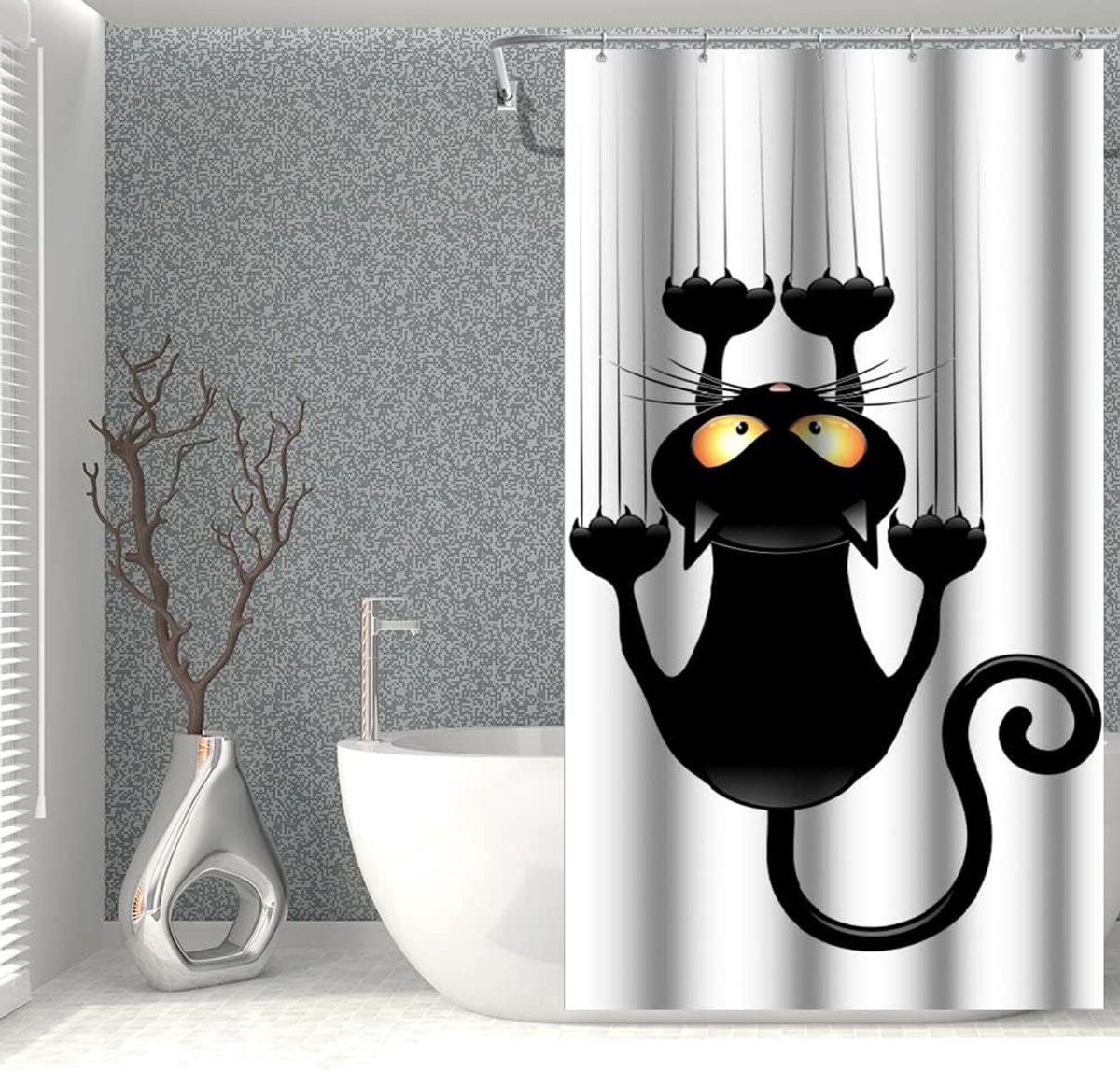 Douchegordijn, polyester, waterdicht, met haken, kattenpatroon