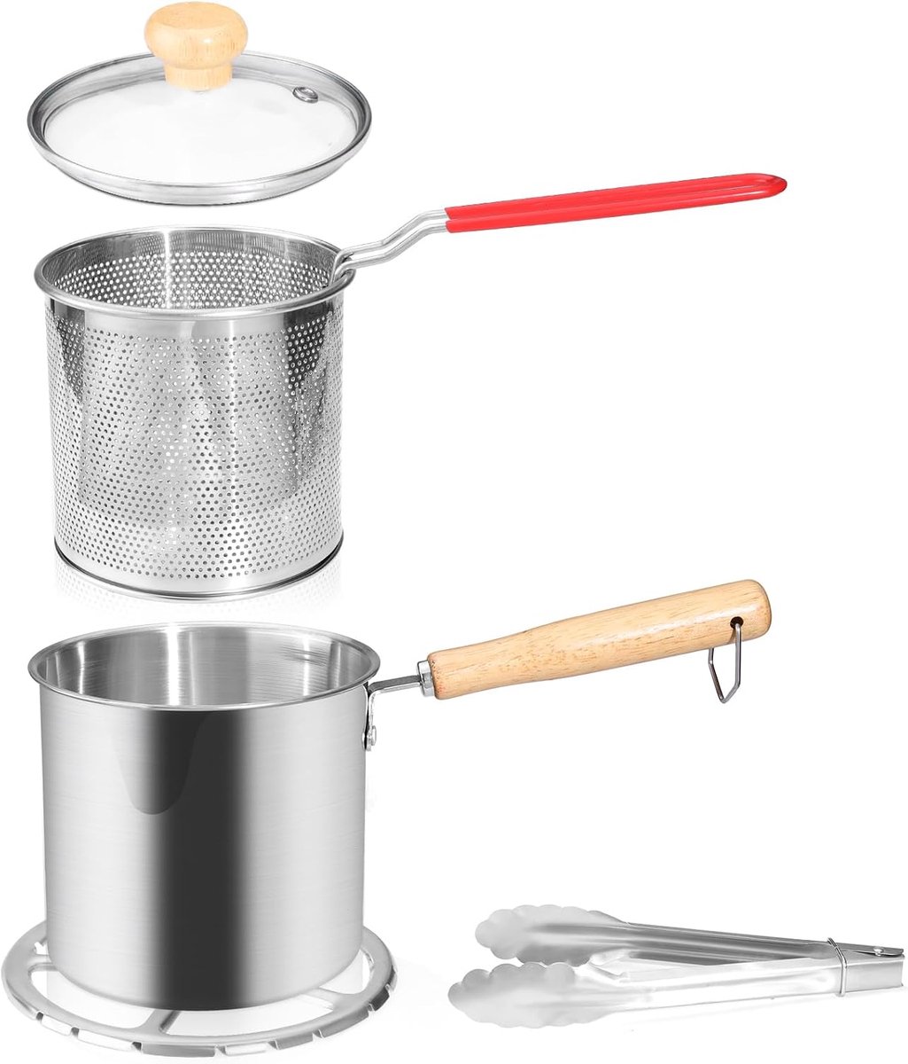 5 stuks 40 oz/1,3 l 304 roestvrijstalen friteuse met mand en deksel
