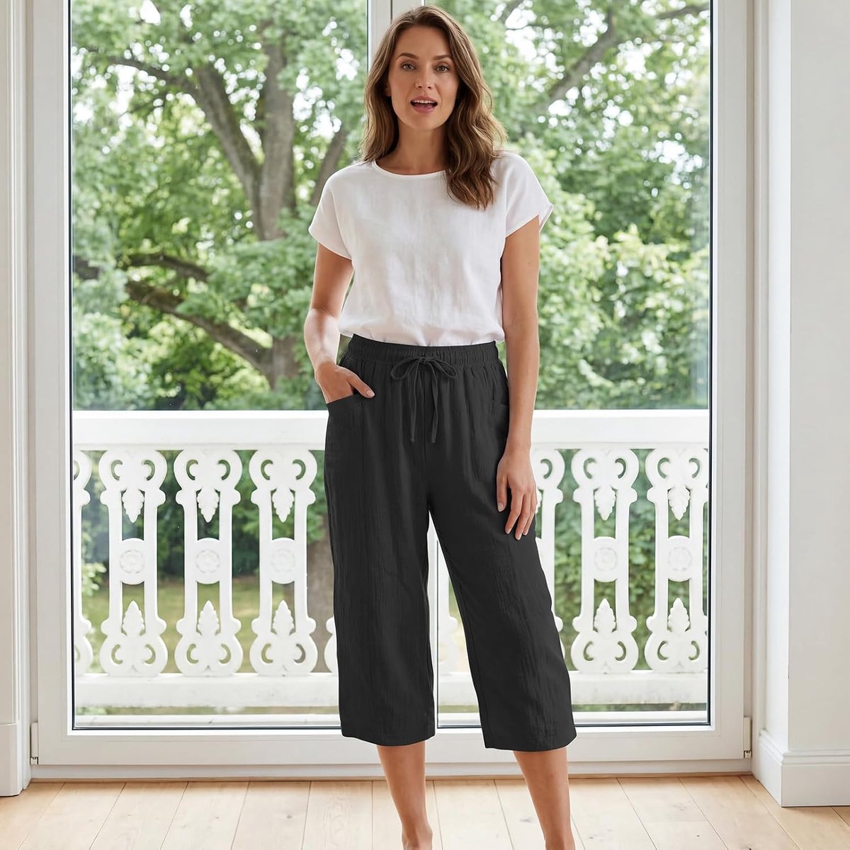 3/4 broek dames zomer capribroek dames zomer lichte mousseline strand