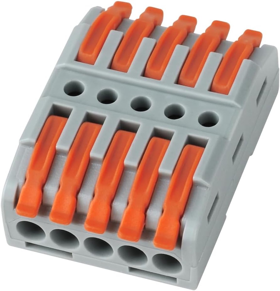 5-polig met hendel, 30 stuks verbindingsklemmen voor 5 geleiders, inline kabelconnector voor verlengen en repareren, universele splitsklem voor 0,08-4 mm² (grijs/oranje)