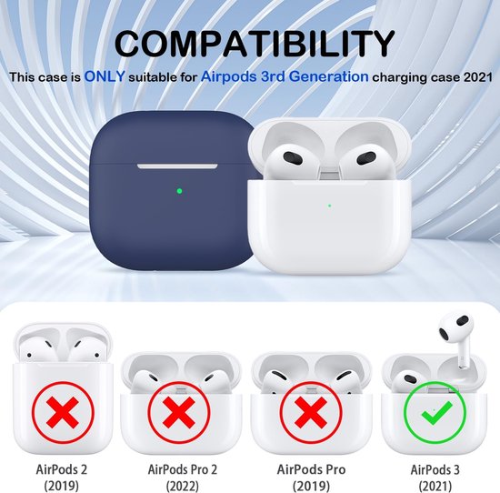 hoesje voor Airpods 3e generatie 2021, zachte siliconen beschermhoes voor Apple Airpods 3 met zichtbare LED aan de voorkant met reinigingsset, Middernachtblauw van hoesje — afbeelding 3