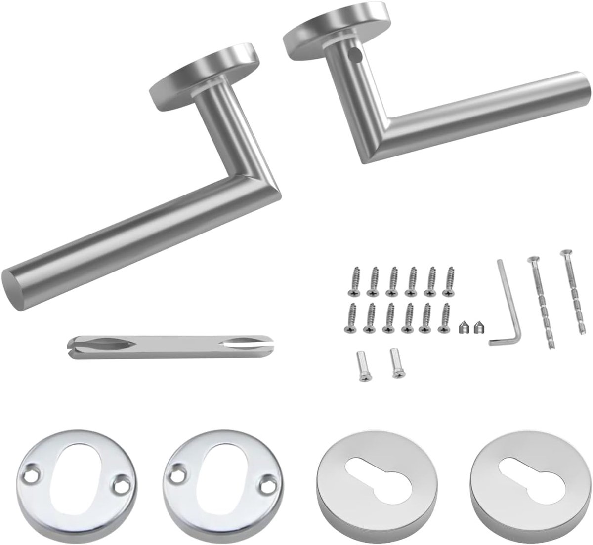 Deurklinkset met schroeven - Dubbelzijdige zilverkleurige