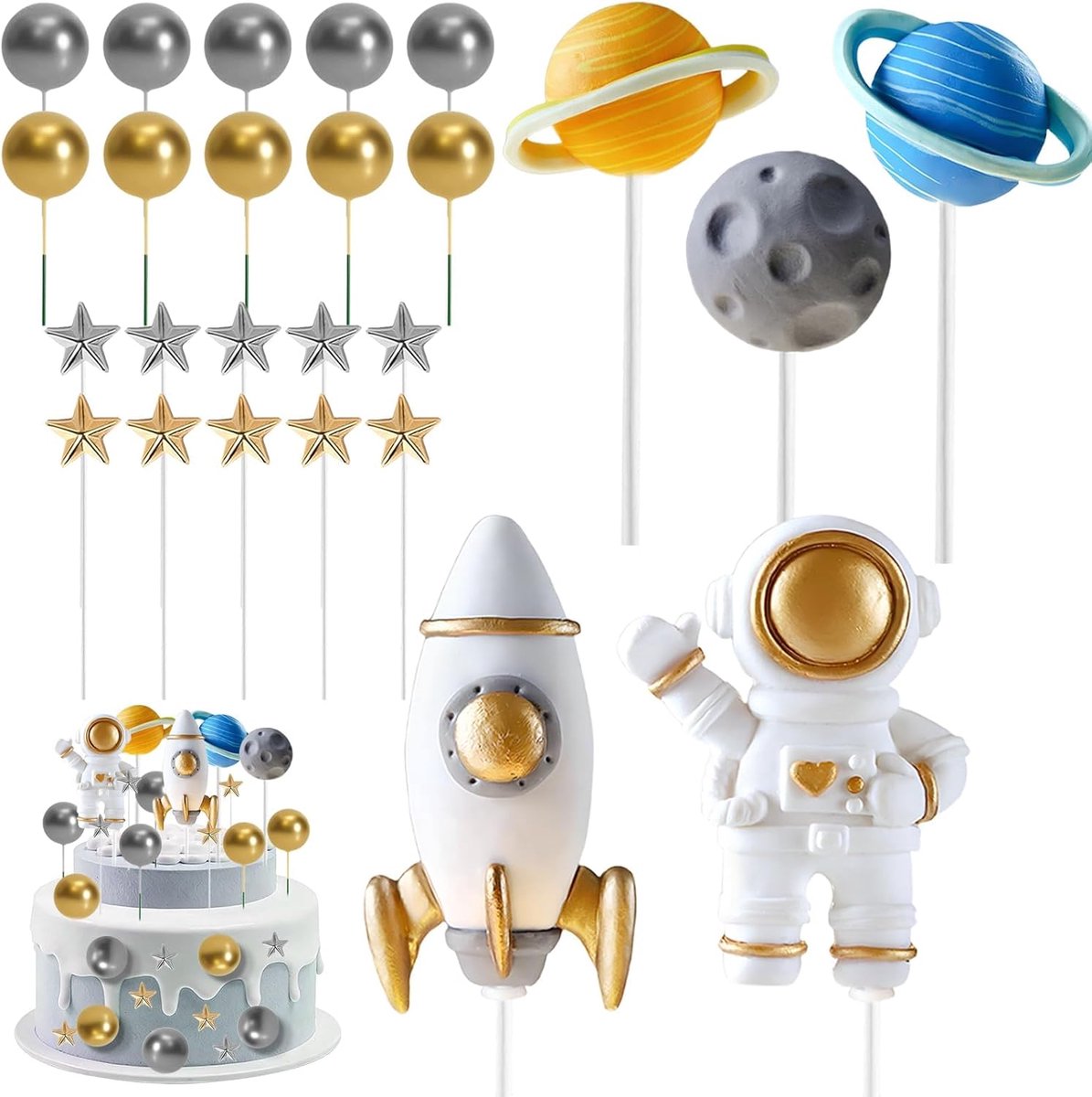 25 stuks astronaut taartdecoratie, ruimte-taartdecoratie