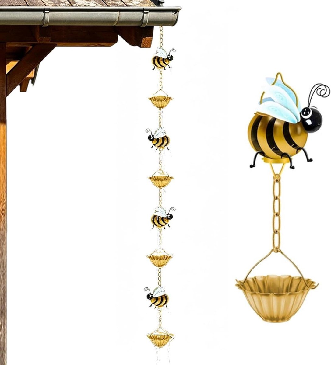 Regenketting Bijen - Waterornament Decoratie - Tuin Drainage - Charmant Bijenontwerp - 130 cm - Zwart