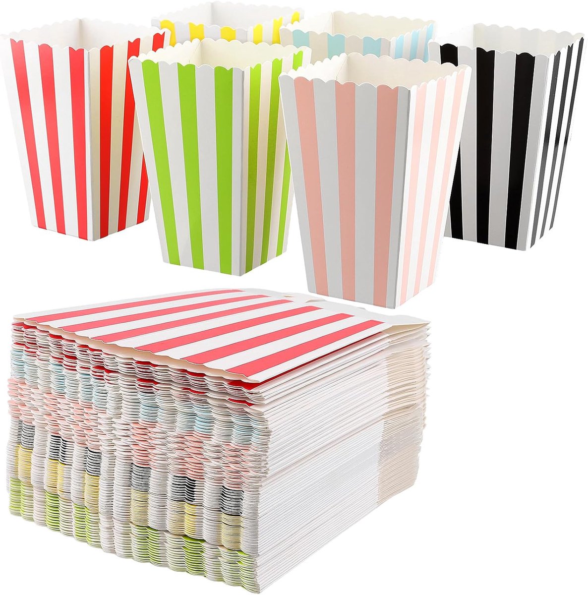 Popcornzakjes, 144 stuks, klein, popcornbox, kleurrijke strepen