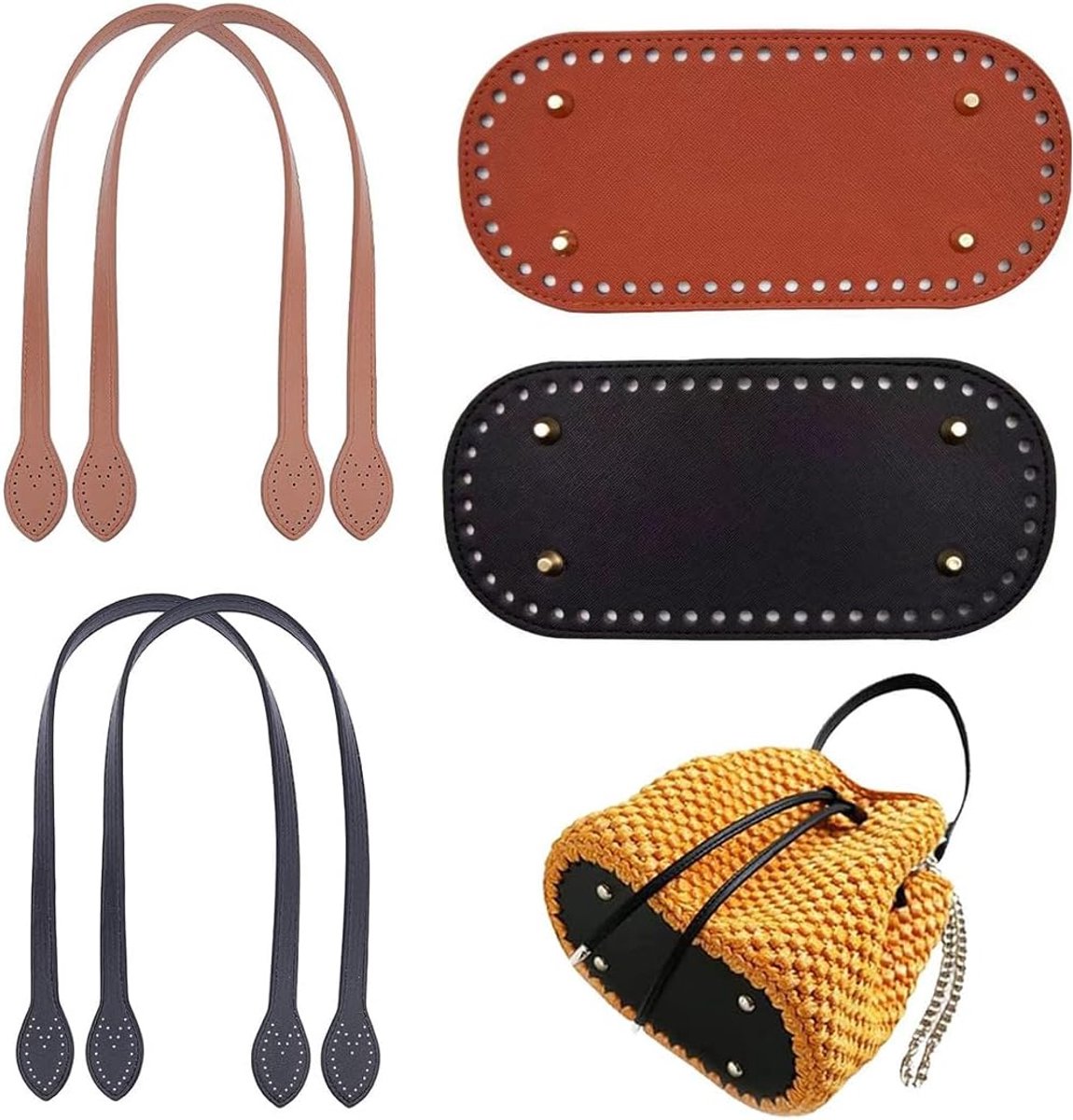 6 stuks, bodem voor tassen, haken, vloermat, tas, bodemhaak, ovaal, PU-leer, basistas, haak voor tas, haken, stof, hand