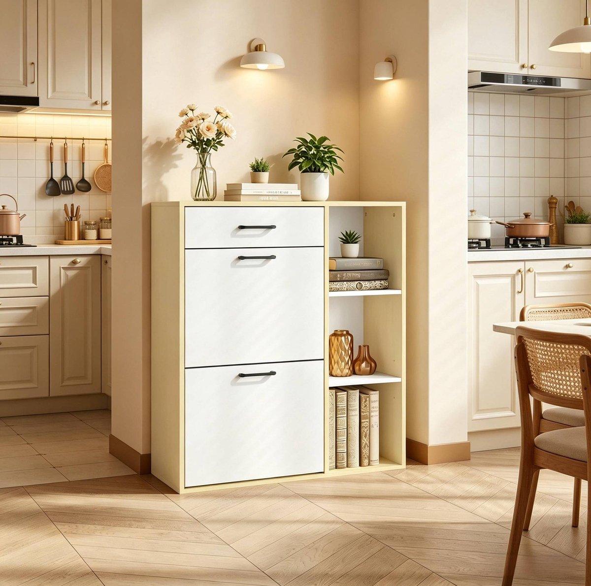 MIVRAY Schoenenkast - Smalle Staande Kast Met Lade En Klapdeuren - Voor Hal En Entree - Wit - 80 X 90 X 30 Cm