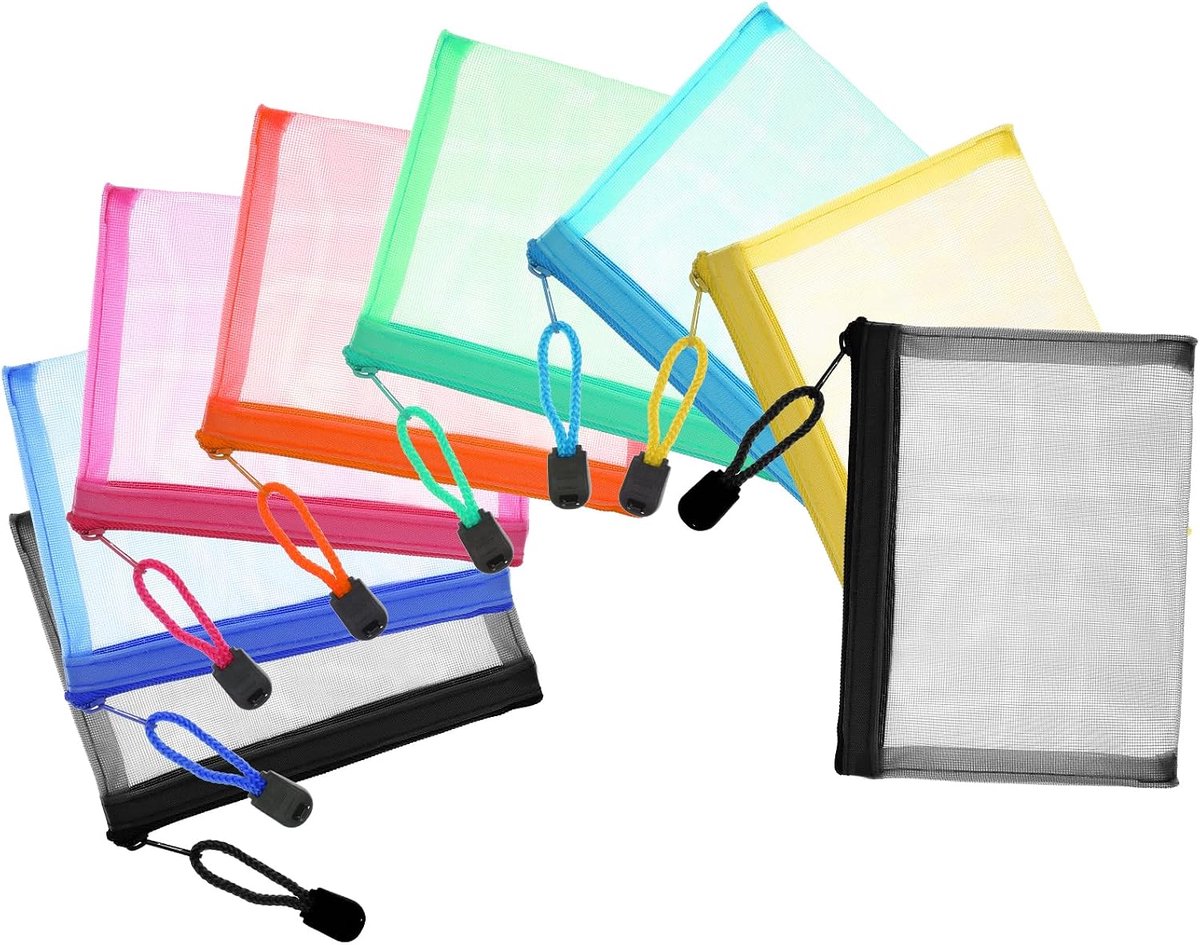 8 stuks mini-netvakken met ritssluiting, kleine tasorganizer, mesh