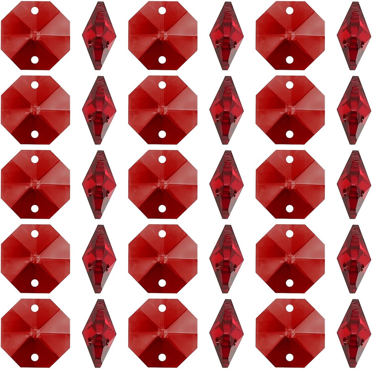 K9 Kristallen achthoekige kralen, hangers met 2 gaten, 100 stuks, 14 mm kroonluchter, prisma's, onderdelen, ornamenten, hangende kralen voor doe-het-zelf kunsthandwerk, decoratie, donkerrood