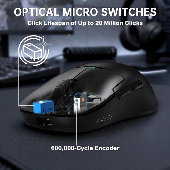 AJ159P SUPERLIGHT Draadloze Gamingmuis met RGB-Oplaadstation-Zwart - Tri-mode BT/2.4G/USB-bedraad Computer Mice, PixArt PAW3311 Optische Sensor 24000 DPI Programmable voor PC/Mac/Win11 — afbeelding 4