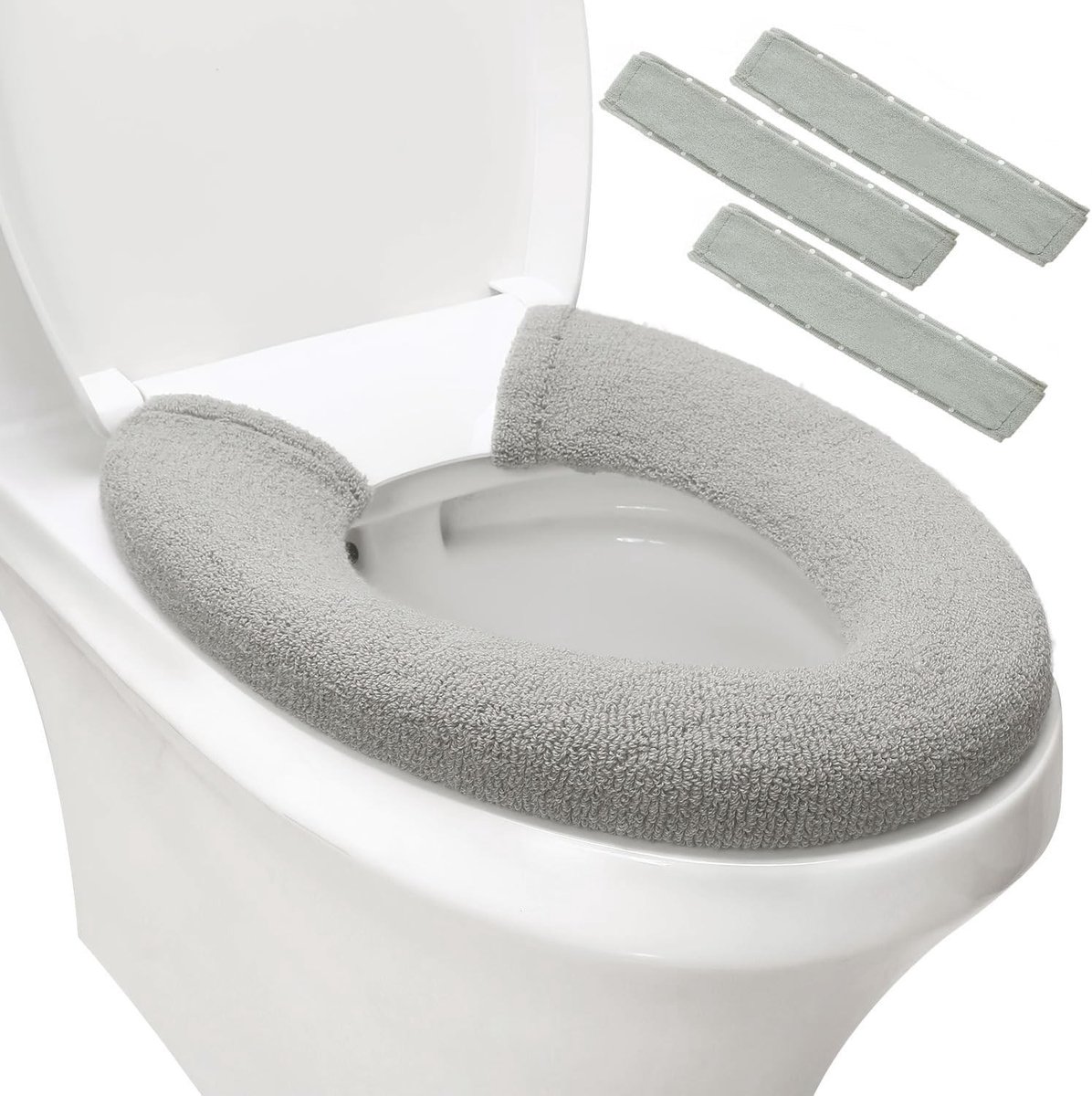 Zachte en Dikkere Wasbare Toiletbril Covers - 3 Stuks, Grijs, Voor Comfort en Warmte