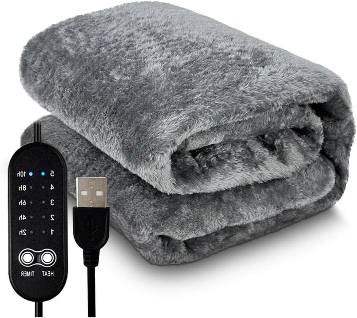 Elektrische Verwarmingsdeken - Verwarmingskussen USB - Warm Blijven - Snelle Verwarmingstechnologie - 150x160 cm - Grijs