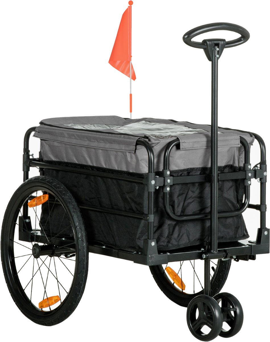 1 stuks Multifunctionele aanhanger - tuinwagen - opvouwbare transportwagen - dubbelzijdig trekbaar - buitentransport - opbergruimte - Staal - 130×64×103cm - Geschikt voor ladingtransport buiten - Zwart