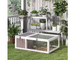 REDOM - Terrarium voor schildpadden - Uitklapbare bovenzijde - 2-delig ontwerp - Met kijkramen - Hout - Bruin - 91 x 60,5 x 32 cm
