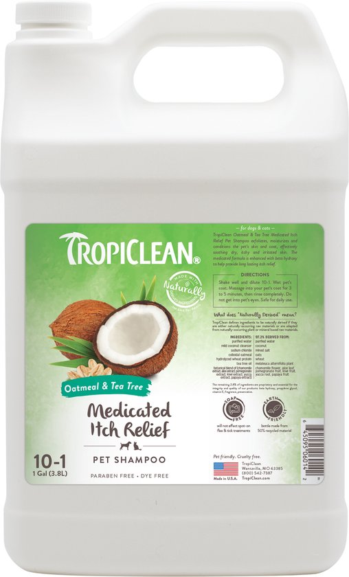 TropiClean Havermout en Tea Tree - Anti-Jeuk Hondenshampoo in grote gallon fles.