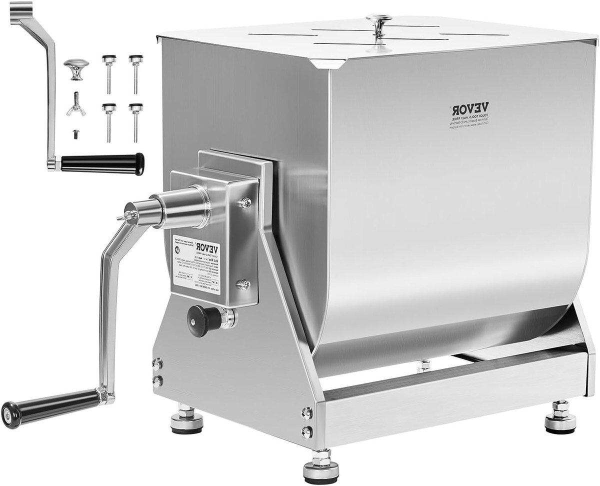 Handmatige Vleesmixer - Worstmaker Keukenmachine - Vlees Verwerken - Grote Capaciteit 13.6kg - 20 Liter - Zilver