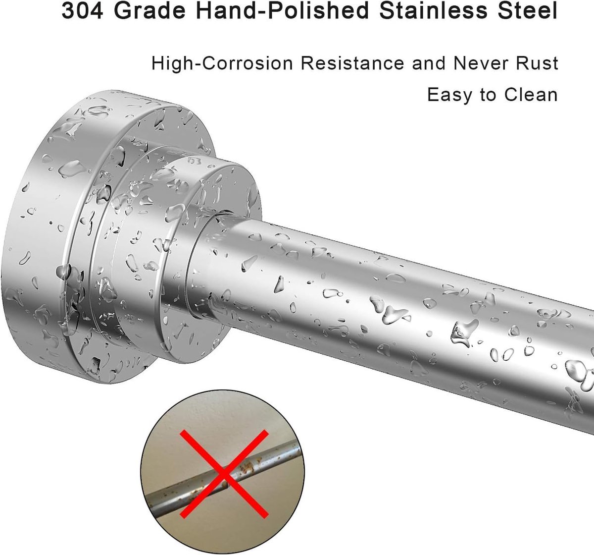 SnelShoppen - Uittrekbare Douchestang 120-215 cm RVS Geen Boren Antislip Douchestang Rail Telescoopstang Nooit Roest Voor Garderobe, Gordijn of Keuken