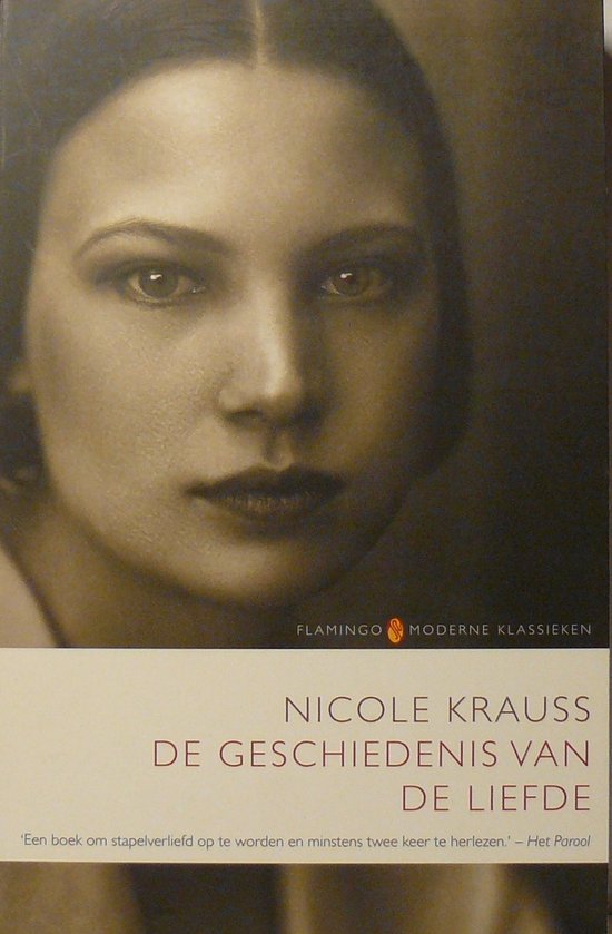 Boekomslag van "De Geschiedenis Van De Liefde" door Nicole Krauss. Close-up van een jonge vrouw.