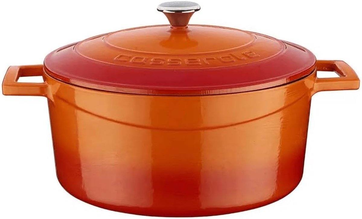 SnelShoppen - Lava Braadpan 24 cm - 4.49 liter Gietijzer - Oranje - Vaatwasserbestendig - Voor Gezonde Slowcooking Gerechten - Ideaal voor Keuken en F