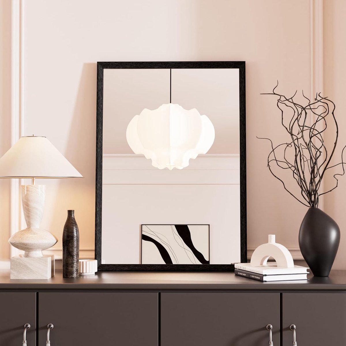 SnelShoppen - Zwart Wandspiegel 45x65cm Rechthoekig Met Mat Zwarte Lijst, Geschikt Voor Verticale Of Horizontale Bevestiging, Decoratief Voor Slaapkam