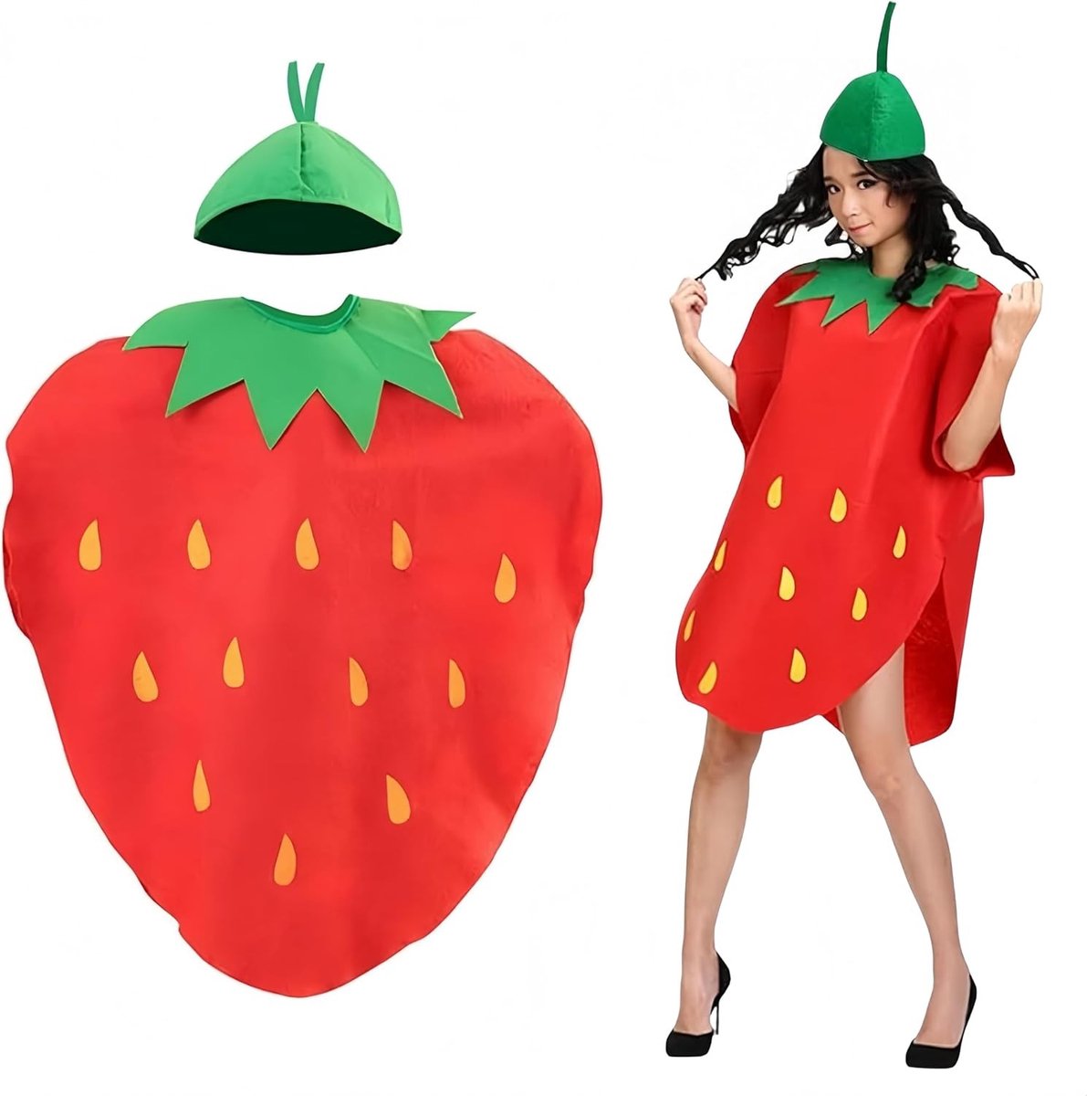 Hilarisch aardbeienkostuum voor volwassenen - perfecte cosplay-outfit voor Halloween, themafeesten en rollenspellen, gemaakt van zachte stof en in eenheidsmaat