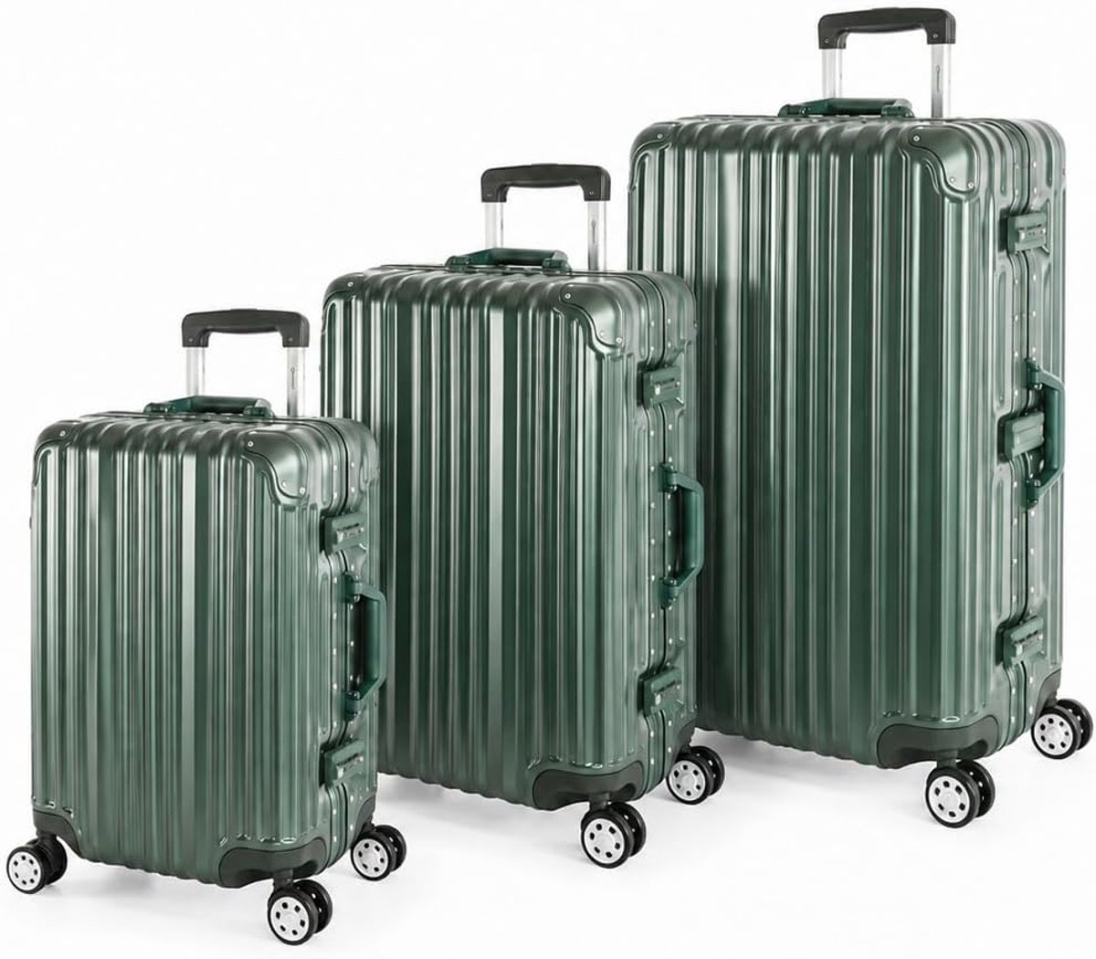 SnelShoppen - Travelhouse Hard Shell Koffer Set - 3-delige Aluminium Frame Trolley Koffers - Groene Koffers (S+M+L) - Lichtgewicht en Duurzaam