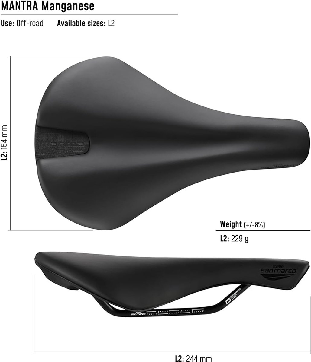 SnelShoppen - Offroad Trail Fietszadel, Anatomisch Gat, Platte Vorm, Manganese Frame, Beschermhoes, Maat L2, Zwart voor Cross Country Fietsen