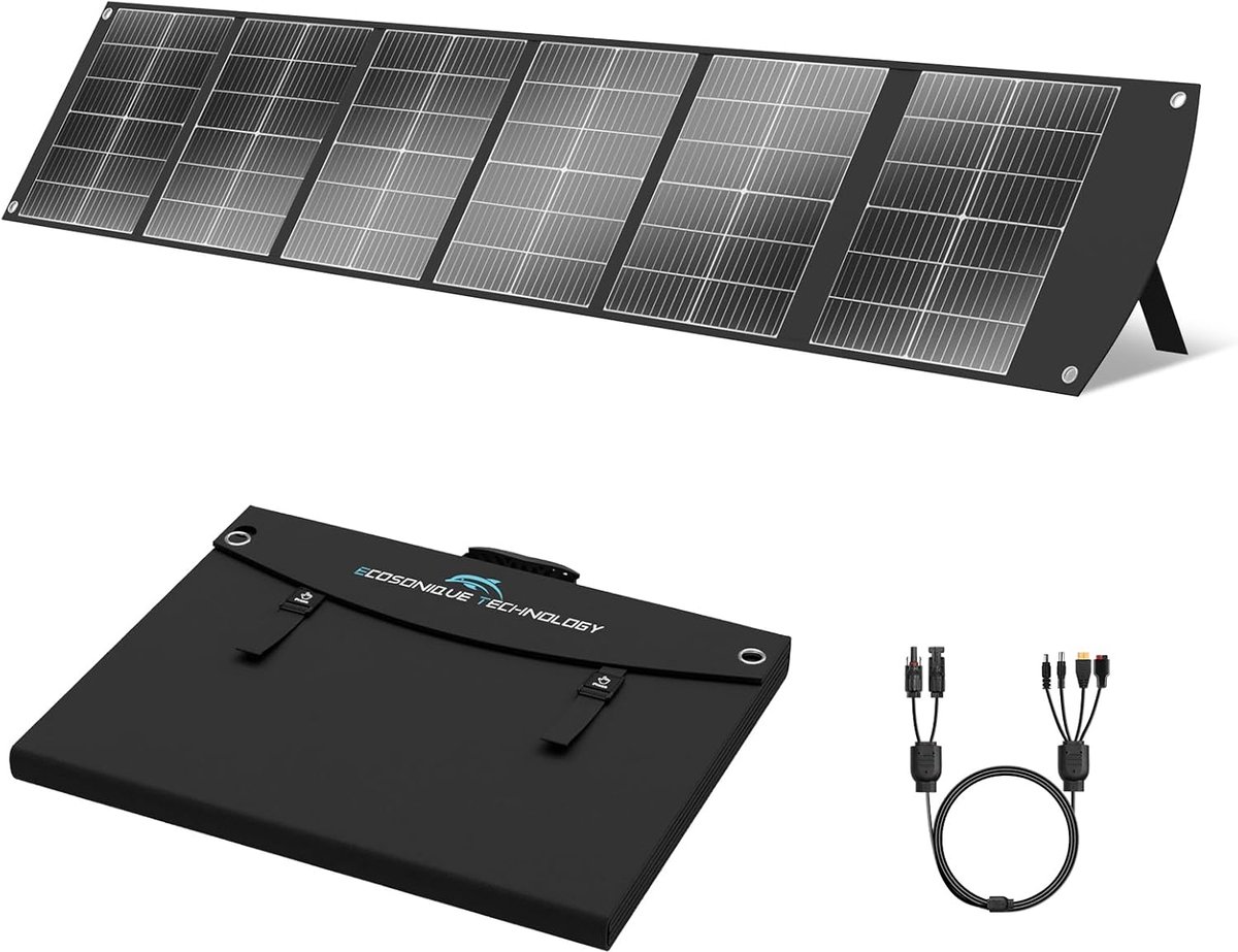 SnelShoppen - Opvouwbaar zonnepaneel 200 W - Monokristallijn zonnepaneel met USB-C 65 W PD3.0 en USB-A QC3.0 snel opladen - MC4-uitgangen en verstelba