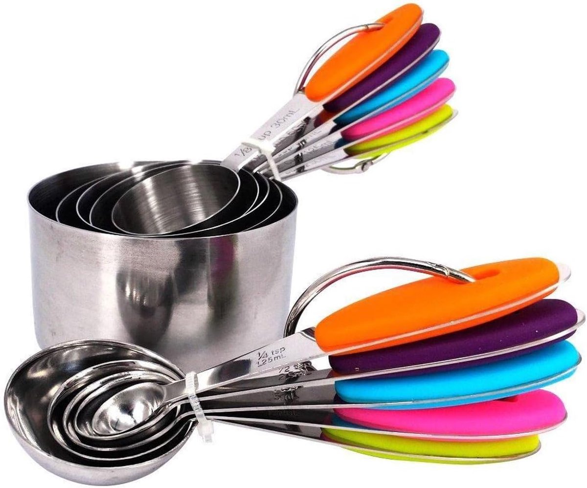 SnelShoppen - Luxe Maatbeker en Maatlepels Set - 10-delige Set in Kleurrijk Ontwerp - Roestvrijstaal - Nauwkeurige Metingen van 1ml tot 250ml - Onmisb