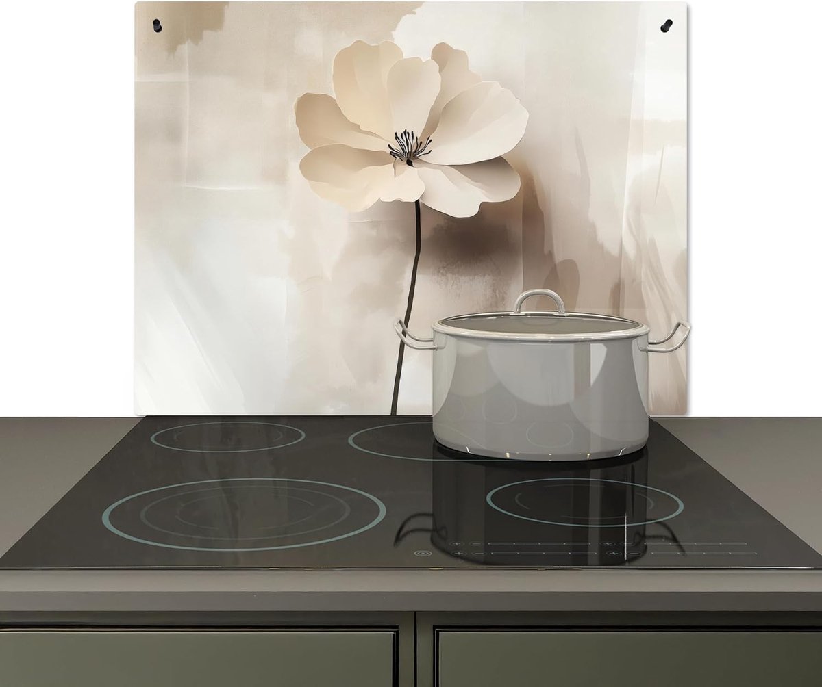 SnelShoppen - Keuken Splash Guard en Hob Bescherming 52x71cm - Aluminium Hittebestendig - Bloemenprint Beige - Keuken Wand Bescherming - Inductie en K