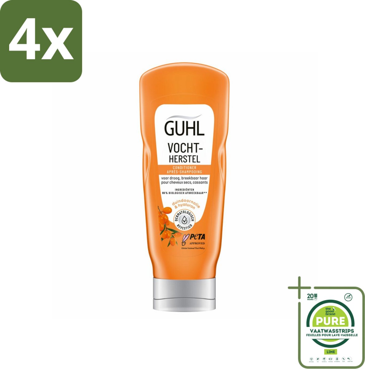 Guhl - Crème Conditioner - Vochtbalans - 200 ml - Voordeelverpakking - 4 stuks - Intensieve hydratatie - Droge haren