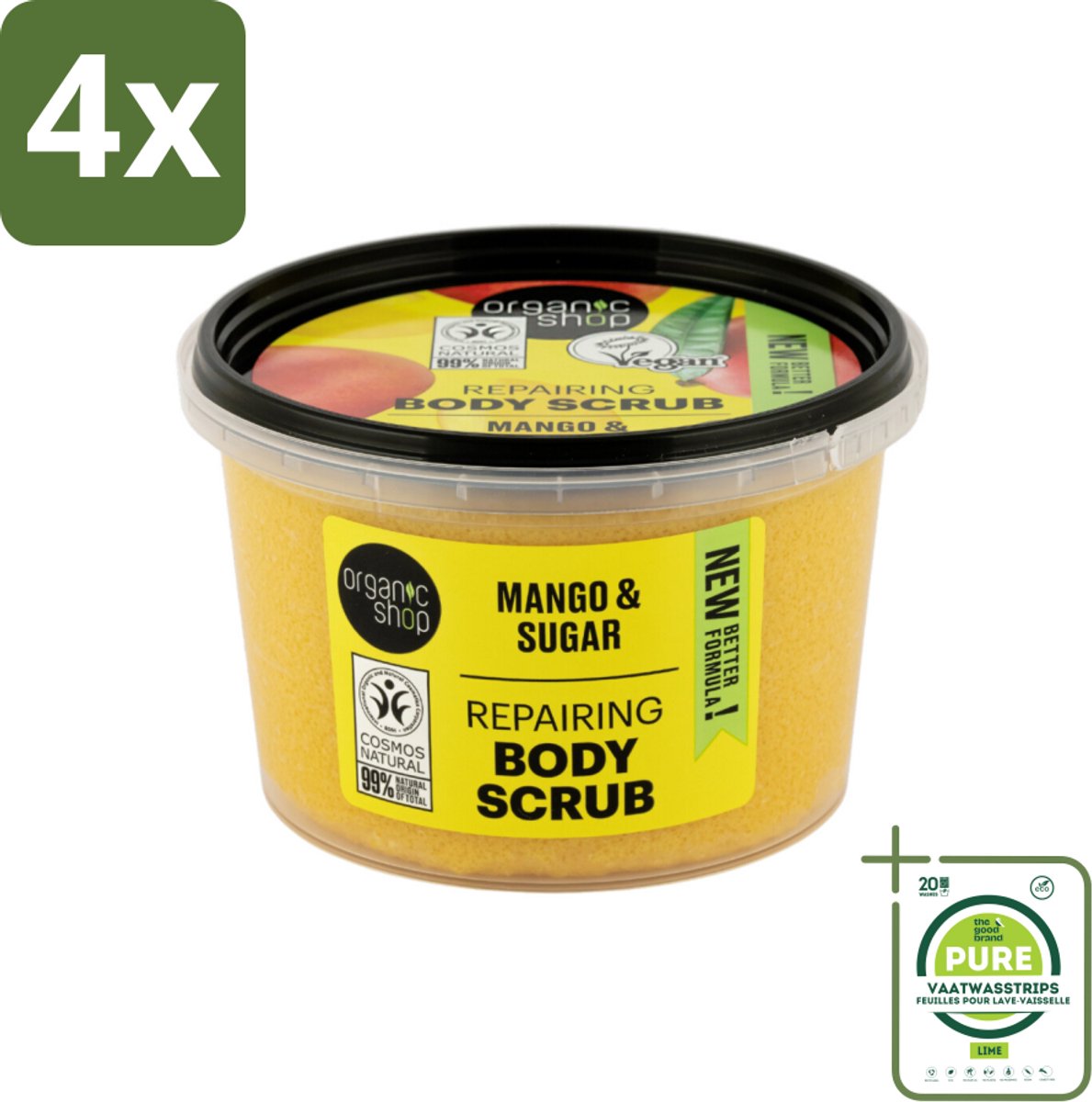 Organic Shop - Organic Mango & Sugar Body Scrub - Peeling en Geur - 250 ml - Voordeelverpakking - 4 stuks - Organische scrub - Mango scrub