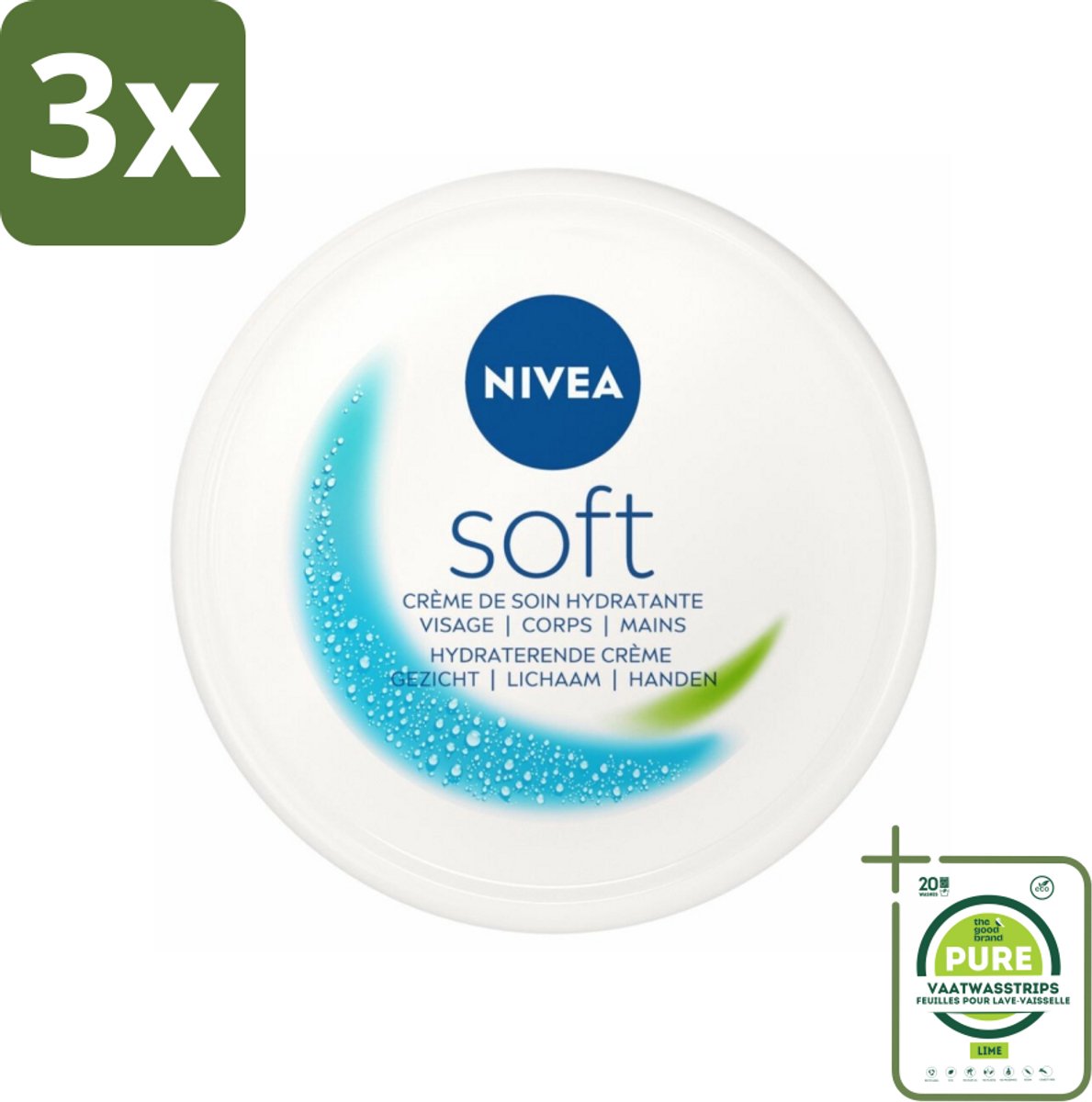 3 x NIVEA - Crème - Zachte Pot - Hydraterend - Gezicht, Lichaam, Handen - 200 ml - Grootverpakking - NIVEA Soft - Hydraterende Crème - Gezichtscrème - Lijfcrème - Vitamine E
