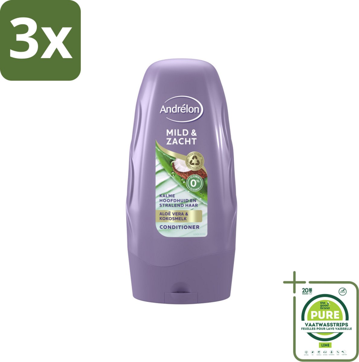3 x Andrélon - Mild & Zacht - Conditioner - 250 ml - Grootverpakking - Haar Conditioner - Milde Conditioner - Gevoelige Hoofdhuid - Droge Hoofdhuid - Aloë Vera