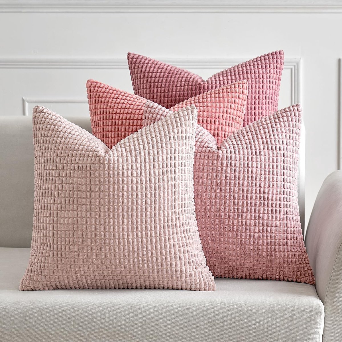 Set van 4 Roze Kussenhoezen 60x60 cm van Corduroy voor Sofa en Bank - Decoratieve Kussens voor Woonkamer en Slaapkamer