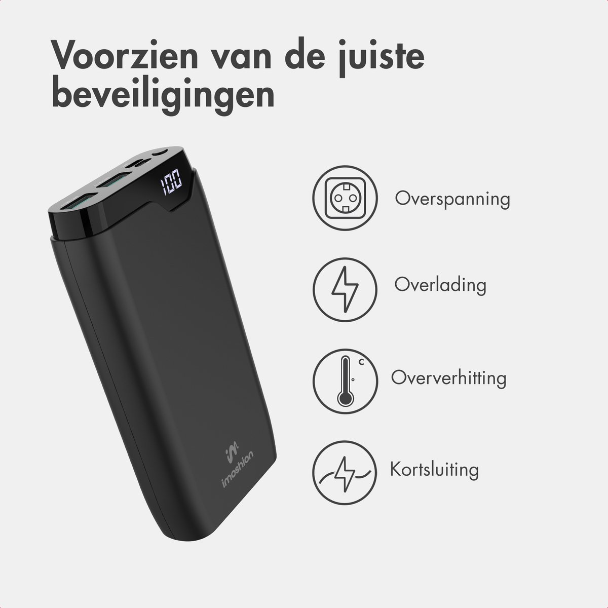 imoshion® Powerbank 20000 mAh - 22.5W Snellader - USB C / USB A - LED Display - Powerbanks - Universeel - Noodpakket - Zwart — cadeau in Telefoon & Tablet - foto 6