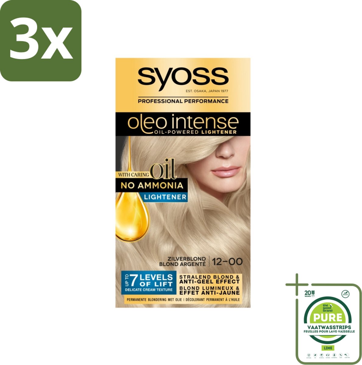 3 x SYOSS - Oleo Intense 12-00 - Haarverf - Permanente Haarkleuring - Zilverblond - Langdurige Kleur - Grootverpakking - Permanente Haarkleuring - Zilverblond - Koele Blondtint - Ammoniakvrij - Arganolie