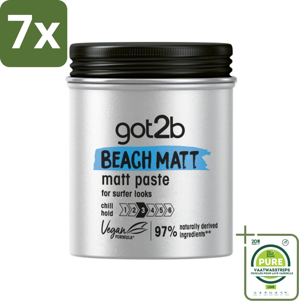 7 x Got2B - Styling Paste - Beach Matt - 100 ml - Grootverpakking - Beach Look - Matte Styling - Surfer Look - Natuurlijke Styling - Vegan Styling